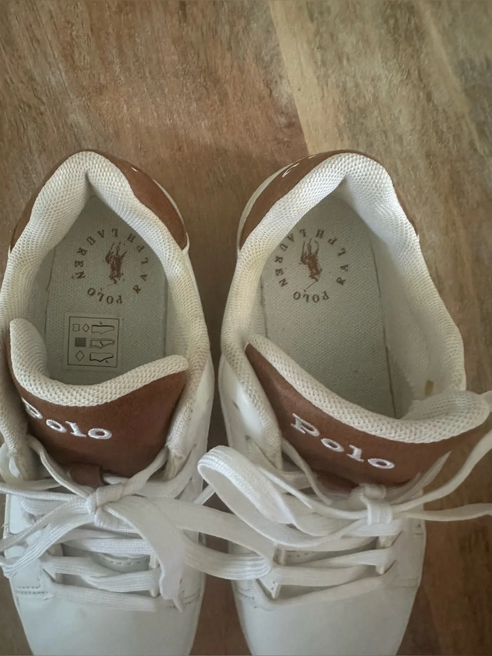 Polo Ralph Lauren Boys White Leather Sneakers Brown Logo Size 1